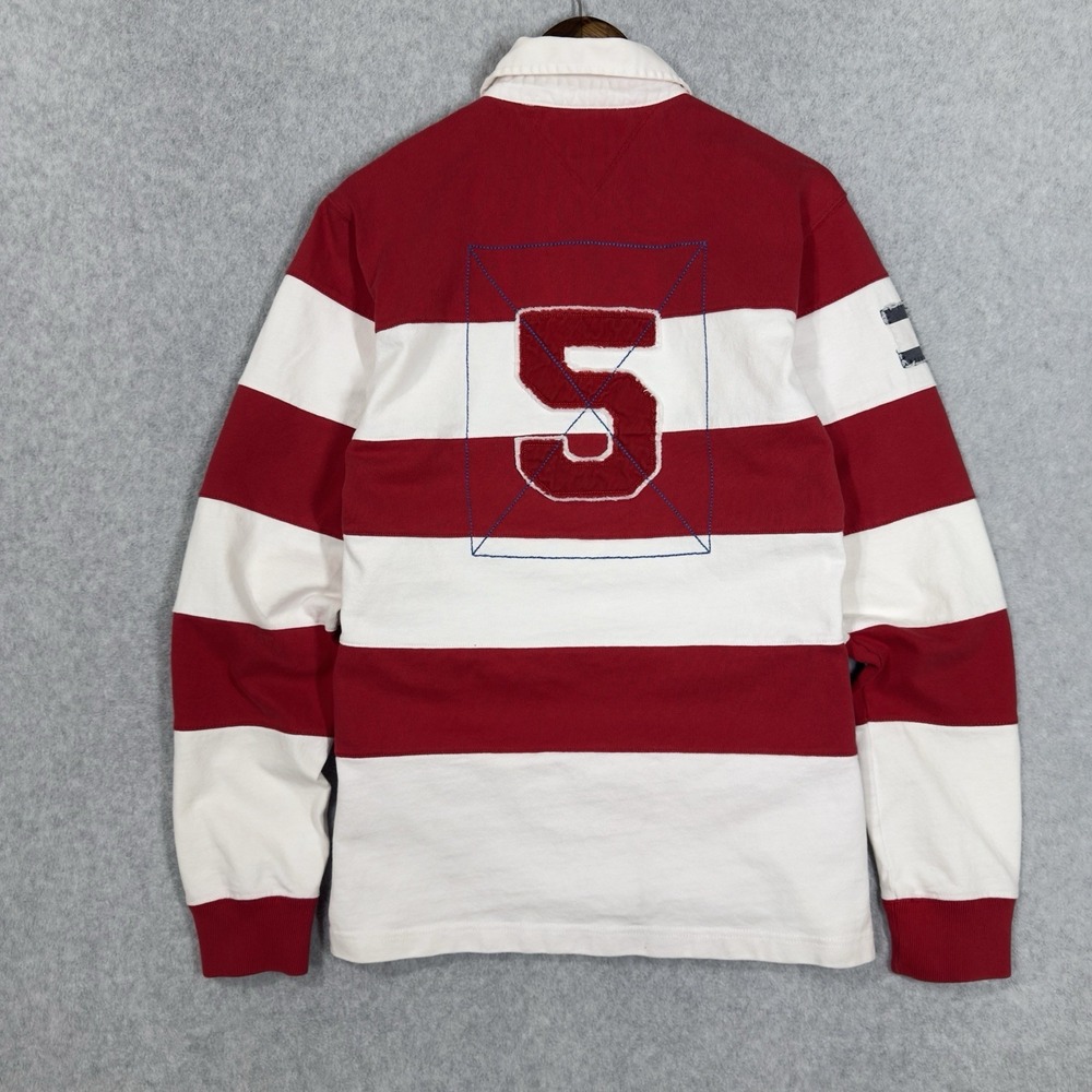 Tommy Hilfiger Rugby Shirt Mens XL Red Stripe Rugger Jersey #5 Heavyweight Thick